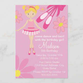 Hübsch Pink Ballerina Tanz Geburtstag Einladung