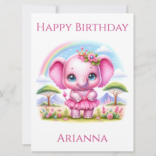 Hübsch Pink Birthday Elephant Birthday Card (Vorderseite)
