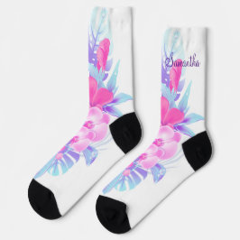 Hübsch Pink Blau Lila Blumen Tropical Socken