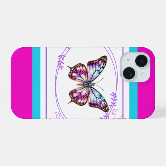 Hübsch Pink & Blue Butterfly iPhone 15 Fall iPhone 15 Hülle (Rückseite (Horizontal))