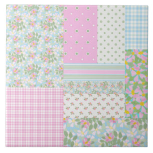 Hübsch Pink Blue Dog Rose Imitate Patchwork Fliese