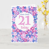 Hübsch Pink Blue Floral Custom Front 21. Geburtsta Karte (Gelbe Blume)