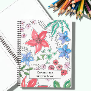 Hübsch Pink Blue Floral Sketch Zurück in die Sch Notizblock