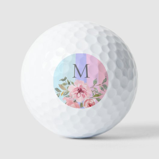 Hübsch Pink Blue Strip Monogramm Floral Golfball (Vorderseite)