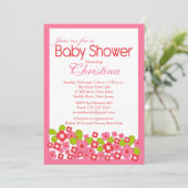 Hübsch Pink Blume Girl Baby Dusche Einladung (Stehend Vorderseite)
