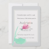 Hübsch Pink Blume Grau 16. Geburtstag Einladung (Vorderseite)