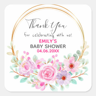 Hübsch Pink Blumenstrauß Dankeschön Kinderdusche Quadratischer Aufkleber