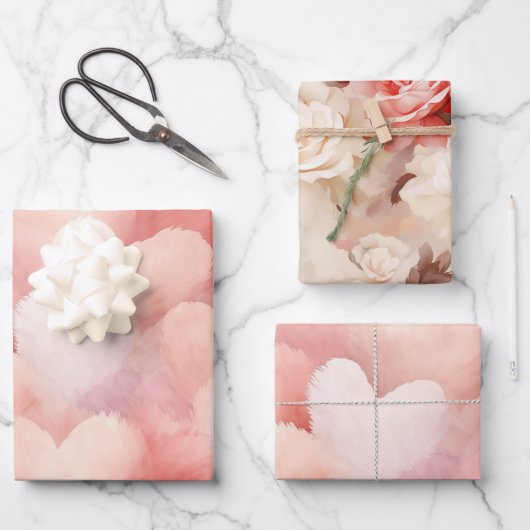 Hübsch Pink Blush Blume Geburtstag Geschenkpapier Set (Vorderseite)