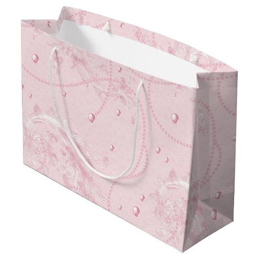 Hübsch Pink Blush Elegante Perlen Brautparty Große Geschenktüte (Rückseite Schrägansicht)