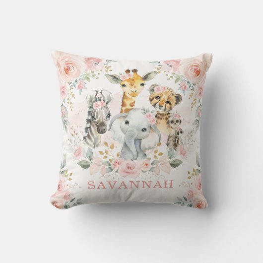 Hübsch Pink Blush Jungle Safari Animals Baby Girl Kissen (Vorderseite)