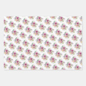 Hübsch Pink Boho Floral Bouquet Geschenkpapier Set (Vorderseite 3)