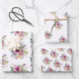 Hübsch Pink Boho Floral Bouquet Geschenkpapier Set