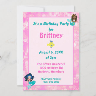Hübsch Pink Bokeh Mermaid Thema Geburtstag Einladung