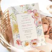 Hübsch Pink Bow Wildblume Babydusche Einladung
