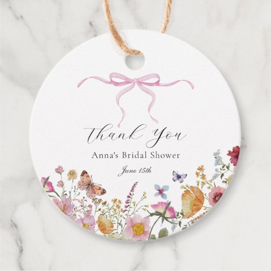 Hübsch Pink Bow Wildblume Brautparty - Tag Geschenkanhänger (Vorderseite)