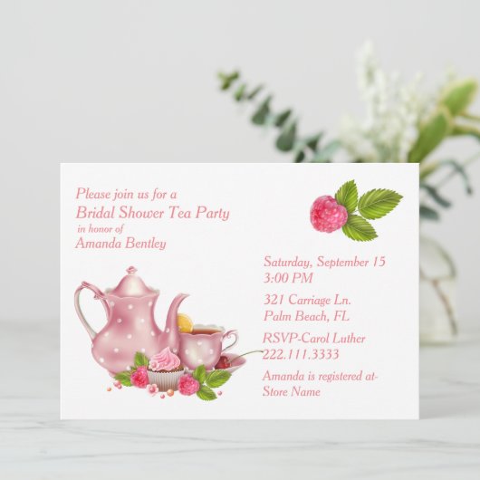 Hübsch Pink Brautparty Tee Party Einladung (Stehend Vorderseite)