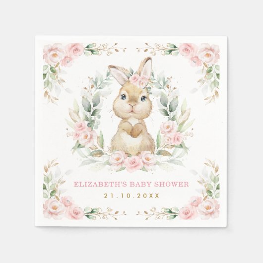 Hübsch Pink Bunny Rabbit Babydusche Papier Napkin Serviette (Vorderseite)