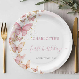 Hübsch Pink Butterfly 1. 2. 3. 5. Geburtstag Pappteller