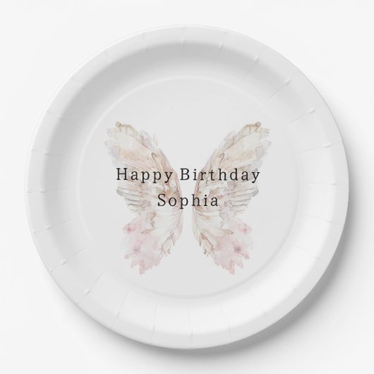 Hübsch Pink Butterfly Flügel Geburtstag Pappteller (Vorderseite)