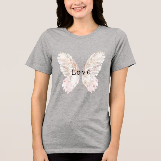 Hübsch Pink Butterfly Flügel Tri-Blend Shirt (Vorderseite)
