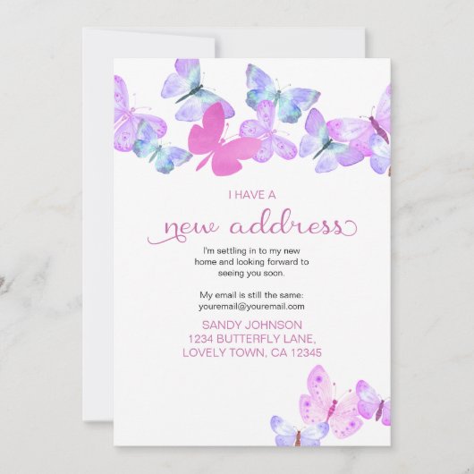 Hübsch Pink Butterfly Ich habe eine neue Adressenb Ankündigung (Vorderseite)