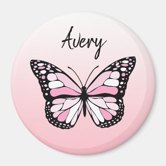 Hübsch Pink Butterfly Personalisierter Name Magnet (Vorne)