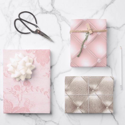 Hübsch Pink Champagne Glam Geschenkpapier Set (Vorderseite)
