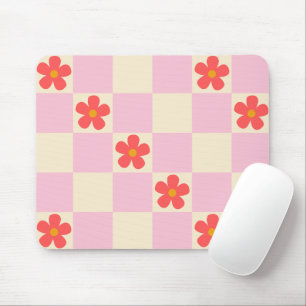 Hübsch Pink Checkered & Orange Groovy Daisy Blume Mousepad