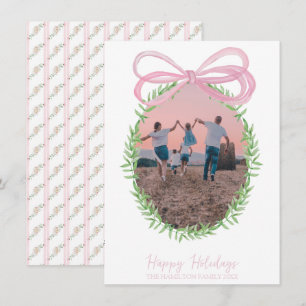 Hübsch Pink Christmas Coquette Bow Kranz Foto Feiertagskarte