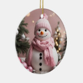 Hübsch Pink Christmas Snowman Keramik Ornament (Rechts)