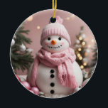 Hübsch Pink Christmas Snowman Keramik Ornament<br><div class="desc">Hübsch Pink Christmas Snowman</div>