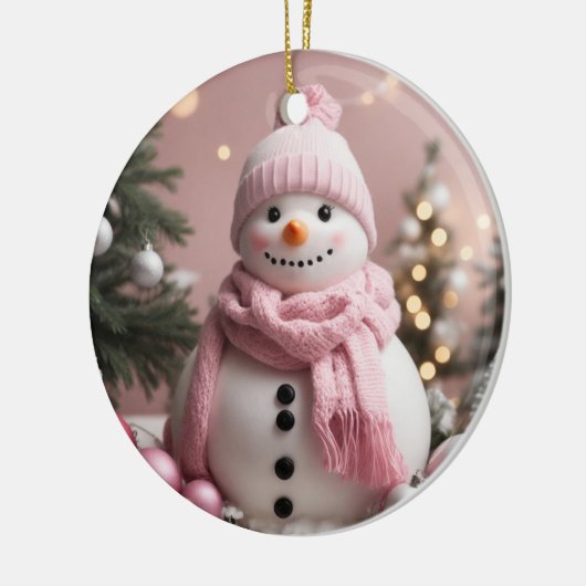 Hübsch Pink Christmas Snowman Keramik Ornament (Links)