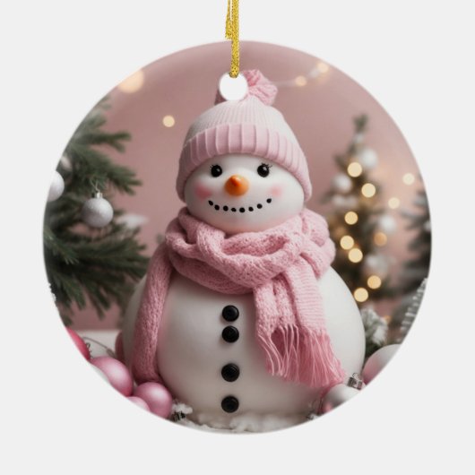 Hübsch Pink Christmas Snowman Keramik Ornament (Hinten)