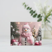 Hübsch Pink Christmas Snowman Postkarte (Stehend Vorderseite)