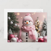 Hübsch Pink Christmas Snowman Postkarte (Vorne/Hinten)