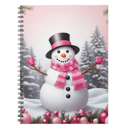 Hübsch Pink Christmas Snowman Scene Notizblock (Vorderseite)
