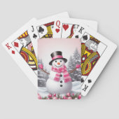 Hübsch Pink Christmas Snowman Scene Spielkarten (Rückseite)