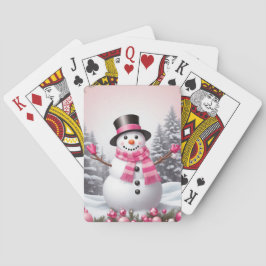 Hübsch Pink Christmas Snowman Scene Spielkarten