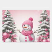 Hübsch Pink Christmas Snowman & Trees Geschenkpapier Set (Vorderseite 3)