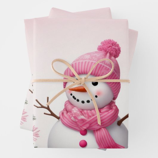 Hübsch Pink Christmas Snowman & Trees Geschenkpapier Set (Beispiel)