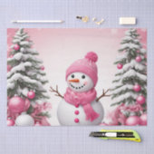 Hübsch Pink Christmas Snowman & Trees Seidenpapier (Handwerk)