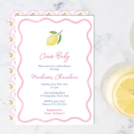 Hübsch Pink Ciao Baby Lemon Girl Babydusche Einladung
