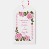 Hübsch Pink Corner Bouquets Hochzeit Geschenkanhänger (Rückseite)