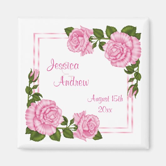 Hübsch Pink Corner Bouquets Hochzeit Magnet (Vorne)