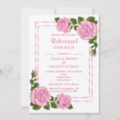 Hübsch Pink Corner Bouquets Probe Abendessen Einladung (Rückseite)