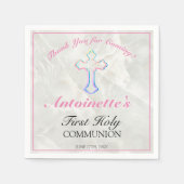 Hübsch Pink Cross Girls Erste Kommune Vielen Dank Serviette (Vorderseite)