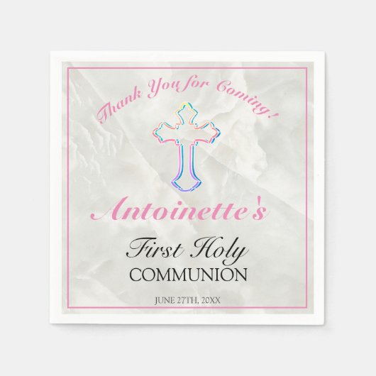 Hübsch Pink Cross Girls Erste Kommune Vielen Dank Serviette (Vorderseite)