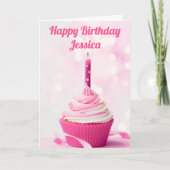 Hübsch Pink Cupcake Foto Custom Happy Birthday Karte (Vorderseite)