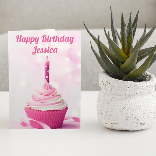 Hübsch Pink Cupcake Foto Custom Happy Birthday Karte