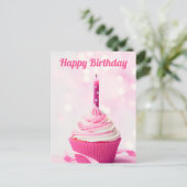 Hübsch Pink Cupcake Foto Custom Happy Birthday Postkarte (Stehend Vorderseite)